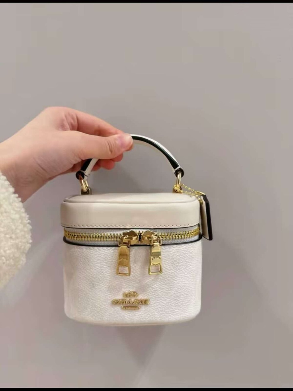 Coach White and Cream Mini Vanity Box Bag with Gold Hardware